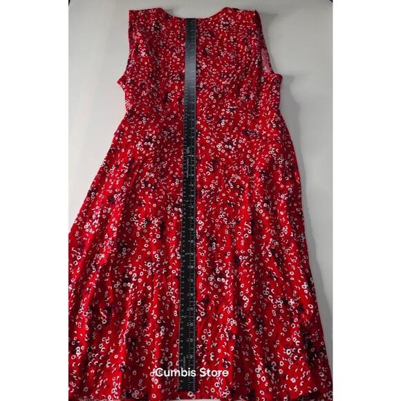 Universal Thread Wrap Dress Womens Large Red Floral Tie Waist Sleeveless V Neck - Picture 6 of 16